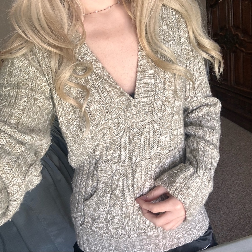 cream sweater with hood